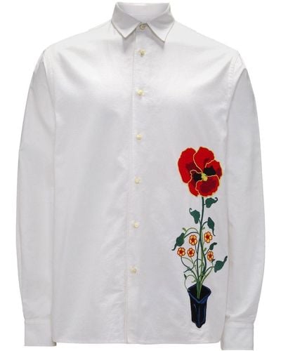 JW Anderson Floral-print Cotton Shirt - White