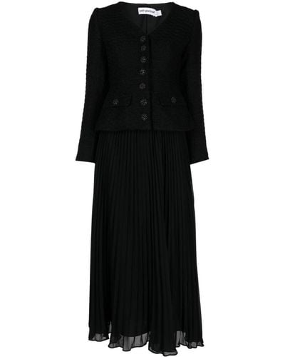 Self-Portrait Bouclé Chiffon Midi Dress - Black