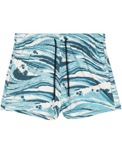 Maison Kitsuné Wave-print deck shorts - Azul