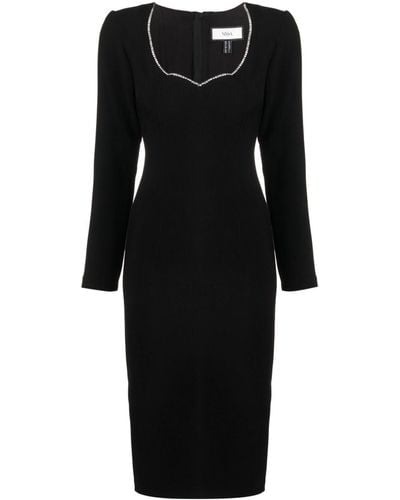 Nissa Crystal-embellished Long-sleeve Midi Dress - Black