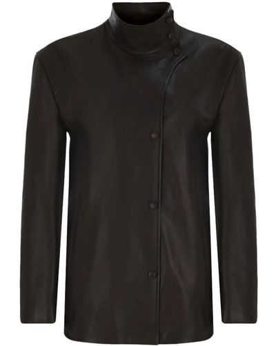 Zeynep Arcay High-neck Leather Jacket - Black