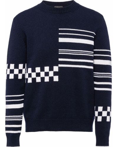 Prada Pull en maille intarsia - Bleu