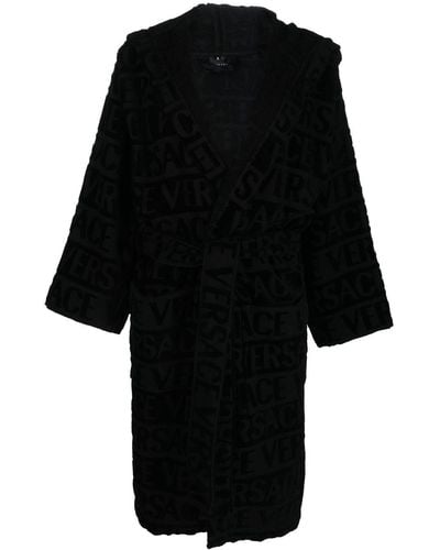 Versace Logo-print Hooded Robe - Black