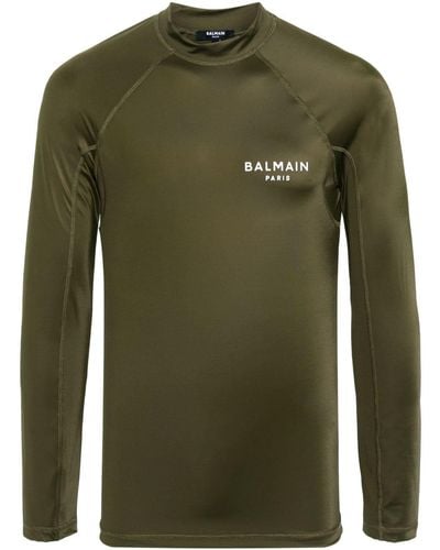 Balmain T-shirt Met Logoprint En Lange Mouwen - Groen