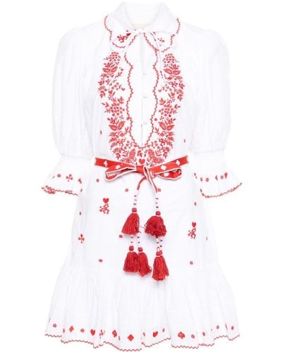 ALÉMAIS Hearts-embroidered Cotton Mini Dress - White