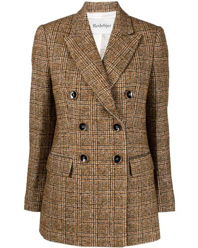 Rodebjer Como Chequered Double-breasted Blazer - Brown