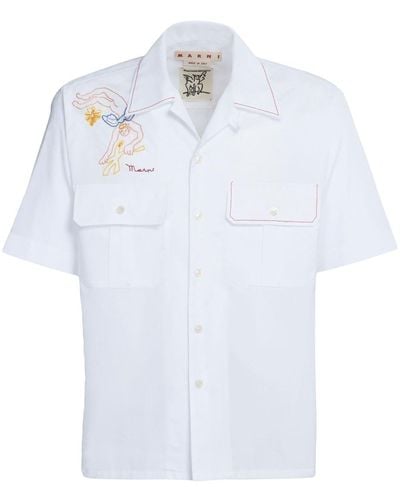 Marni Camisa con logo bordado - Blanco