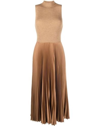 Polo Ralph Lauren Wynna Ribbed Stretch-wool Blend Midi Dress - Brown