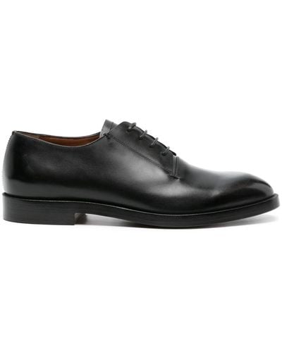 Zegna Almond-toe Leather Derby Shoes - Black