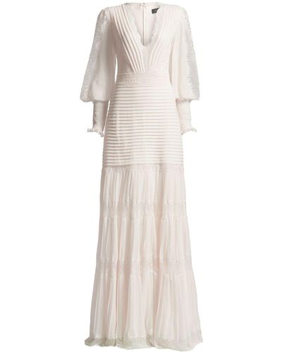 Tadashi Shoji Nyssa Lace-panel Tiered Gown - White