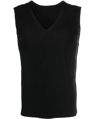 Homme Plissé Issey Miyake Canotta con scollo a V plissettato - Nero