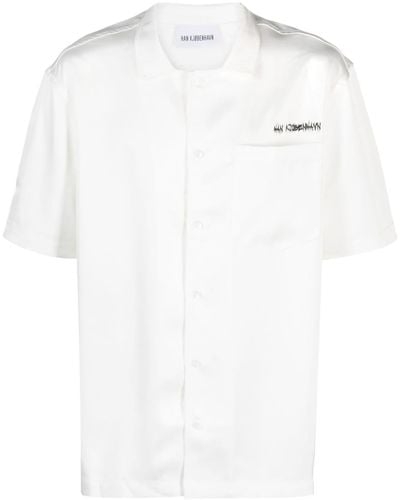 Han Kjobenhavn Logo-print Satin-finish Bowling Shirt - White