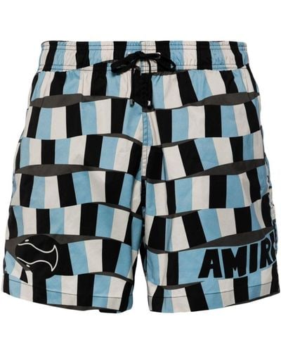 Amiri Checkered Swim Shorts - Black