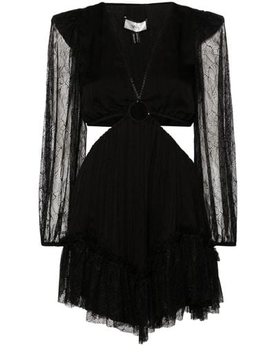 Nissa Lace-panels Silk Minidress - Black