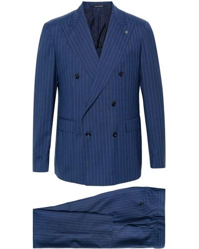 Tagliatore Striped Peak-lapels Double-breasted Suit - Blue