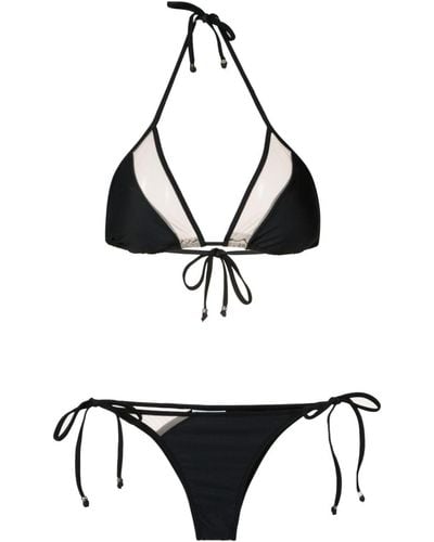 Amir Slama Bikini triangular con paneles translúcidos - Negro