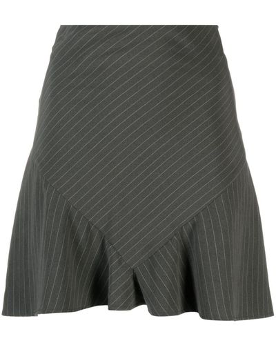 Musier Paris Pinstripe Ruffle-hem Fitted Skirt - Gray