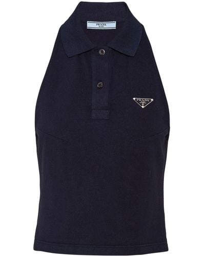 Prada Enamel-logo Sleeveless Polo Top - Blue