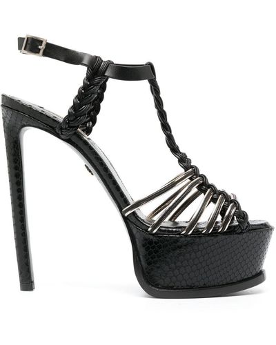 Roberto Cavalli Multi-strap Snakeskin-effect Platform Sandals - Black