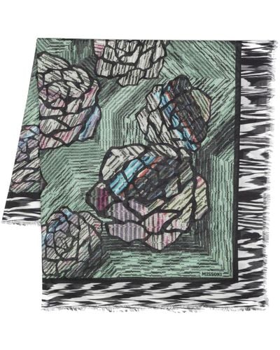 Missoni Fringed Floral Scarf Accessories - Grey