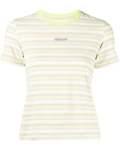 Chocoolate Textured-logo Stripes T-shirt - Natural