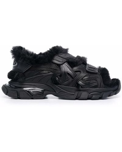 Balenciaga Track Faux-fur Touch-strap Sandals - Black