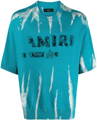 Amiri Gestricktes T-Shirt mit Logo-Stickerei - Blau