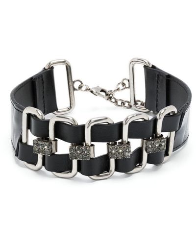Alberta Ferretti Crystal-embellished Leather Necklace - Black
