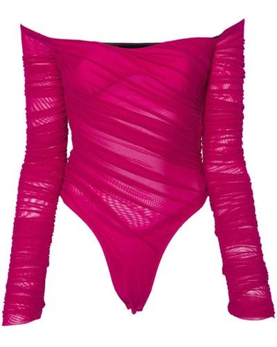 Mugler Schulterfreier Body mit Raffung - Pink