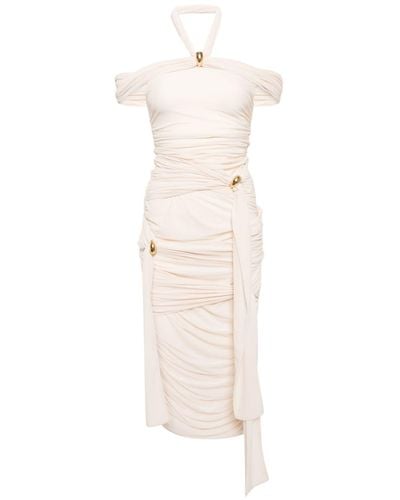 Blumarine Hardware-embellished Ruched Jersey Gown - White