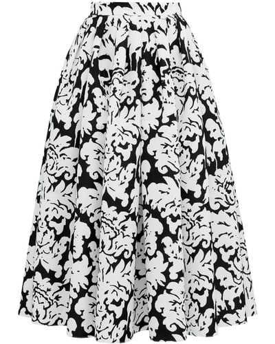 Alexander McQueen Damask-print Faille Midi Skirt - Black
