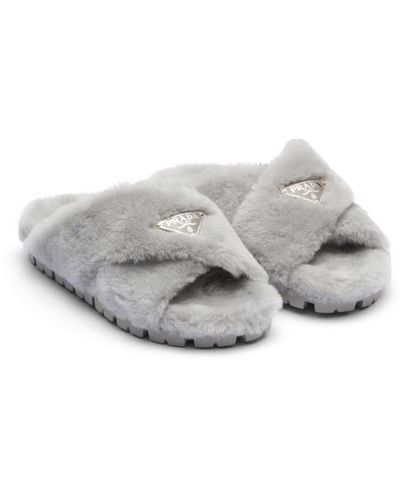 Prada Shearling Sandals - Grey