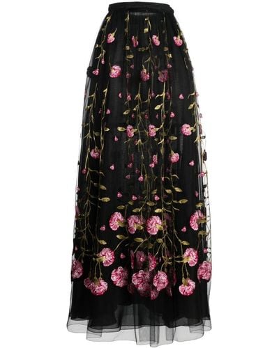 Giambattista Valli Floral-embroidered Tulle Maxi Skirt - Black