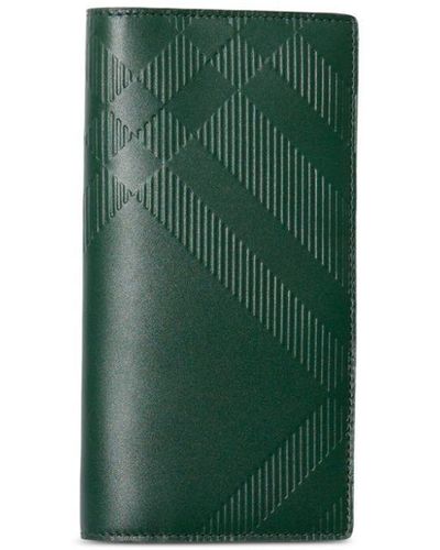 Burberry Check-debossed Leather Wallet - Green