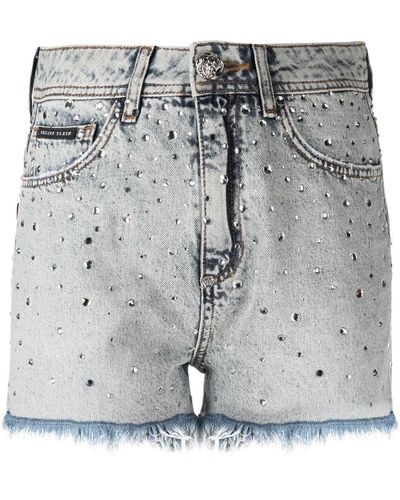 Philipp Plein Logo-patch Crystal-embellished Shorts - Gray