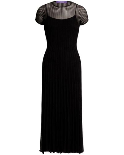 Ralph Lauren Collection Pleated Cap-sleeves Midi Dress - Black