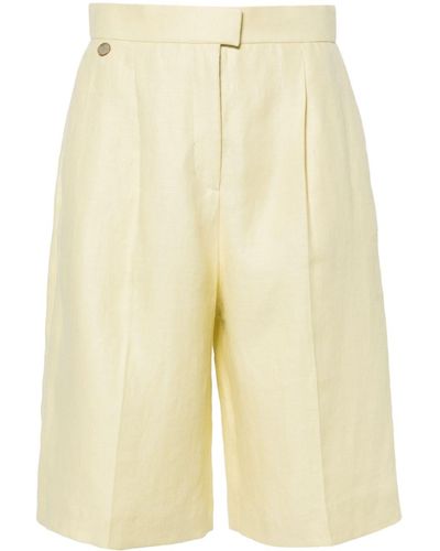 Agnona Pleated Linen Shorts - Yellow