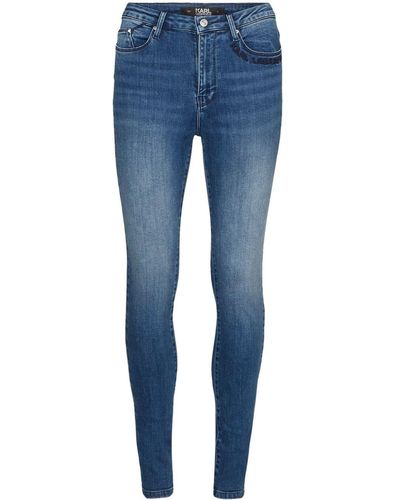Karl Lagerfeld Logo-embroidered Cotton-blend Skinny Jeans - Blue