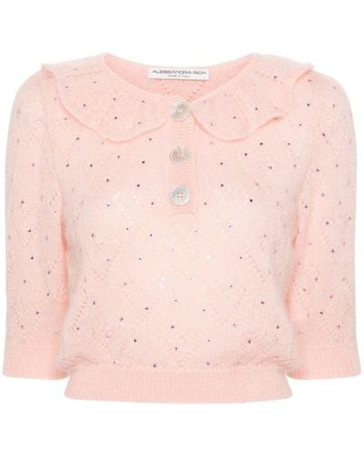 Alessandra Rich Cropped-Bluse mit Kristallen - Pink
