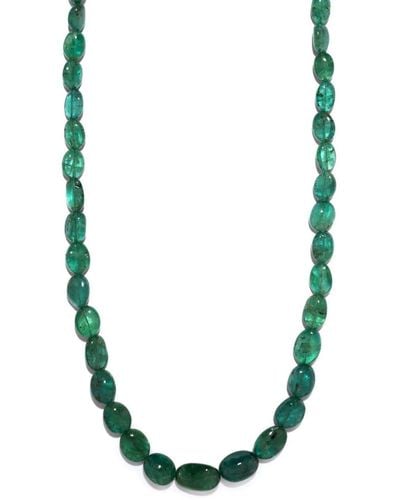 Azlee 18k Yellow Gold Emerald Beaded Necklace - Green
