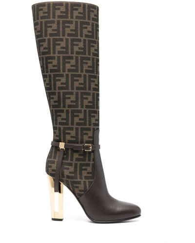 Fendi Delfina 110Mm Monogram Knee-High Boots - Black