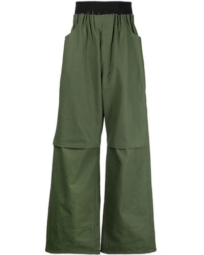 Raf Simons Pantalones anchos con cintura fruncida - Verde