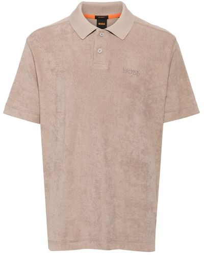 BOSS Embroidered-logo Terry-cloth Polo Shirt - Natural