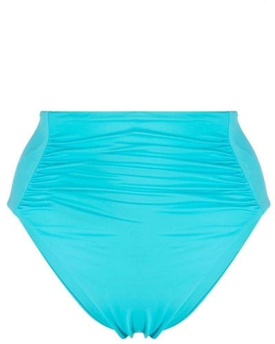 Self-Portrait High-waisted Gathered Bikini Bottoms - Blue