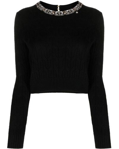 Elisabetta Franchi Embroidered-collar Wool Top - Black