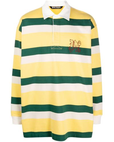 Palm Angels Logo-embroidered Stripe-pattern Polo Shirt - Yellow
