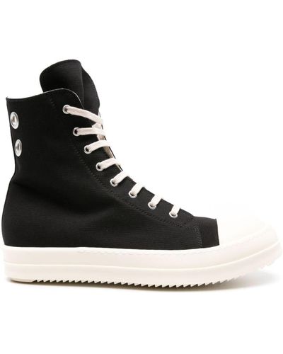 Rick Owens High-Top Cotton Sneakers - Black