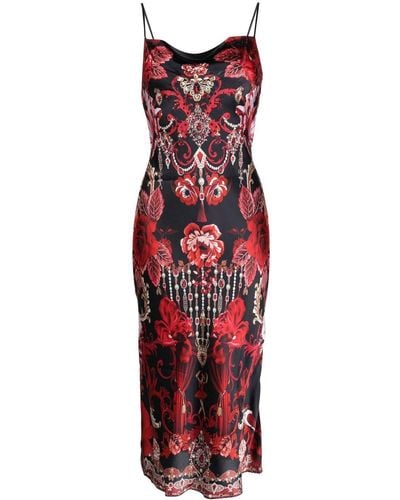 Camilla Floral-print Slim Cut Dress - Red