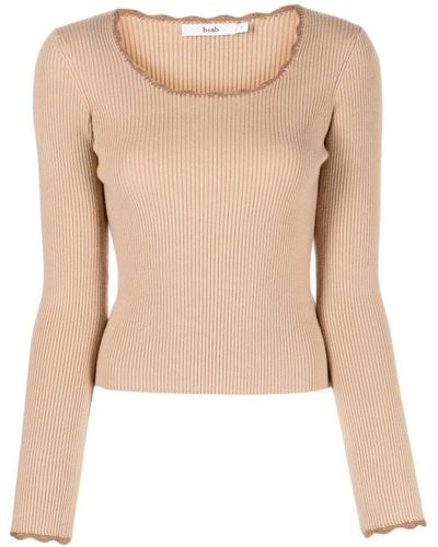B+ AB Scallop-edge Ribbed-knit Sweater - Natural