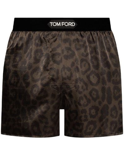 Tom Ford Leopard-print Logo-waistband Boxers - Black